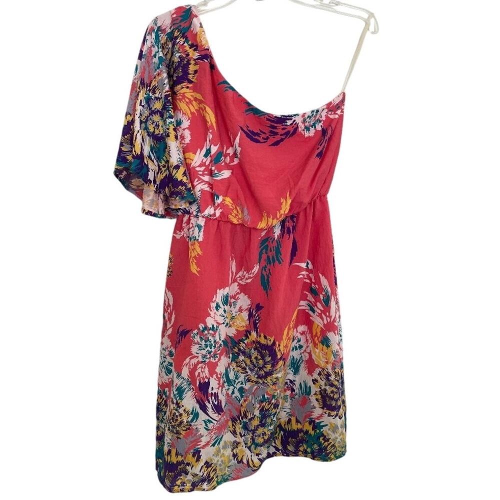 Francescas One Shoulder Floral Print Coral Dress Size Medium
